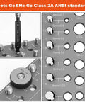 51 In 1 Bolt Size Finder And Thread Checker With 32 Metric And 32 SAE Nut And Bolt Gauges, 19 Drill Bit Checker, close-up view.