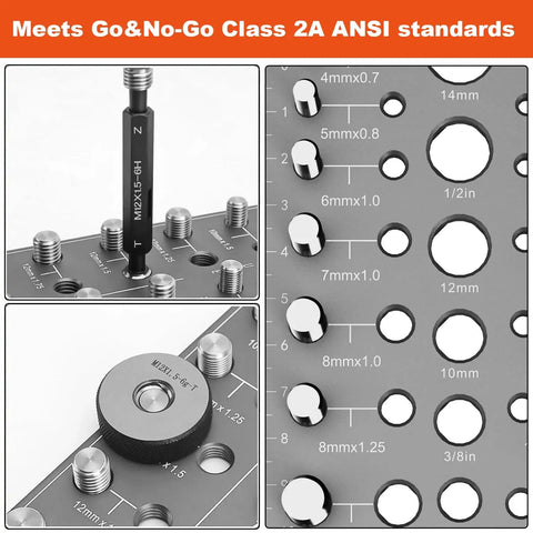 51 In 1 Bolt Size Finder And Thread Checker With 32 Metric And 32 SAE Nut And Bolt Gauges, 19 Drill Bit Checker, close-up view.