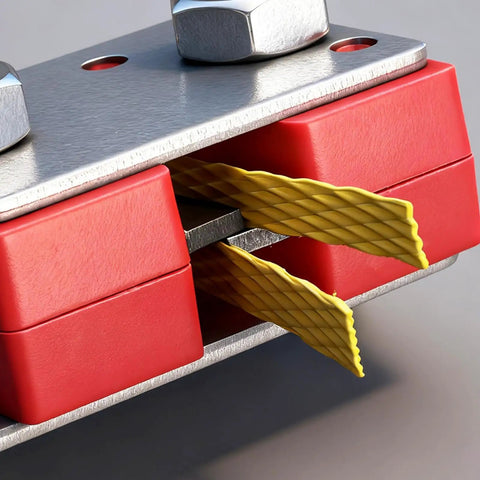 Close-up of Heavy Duty Banding Strapping Tool with red casing and cutter for steel wire straps.