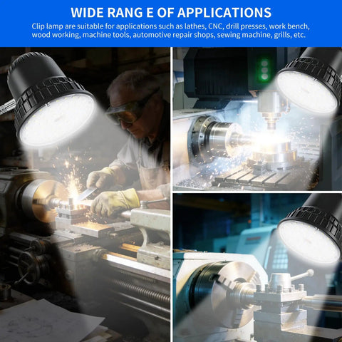 Clamp Light With 3000 Lumen Bright White 6500K Task Lamp Pro Grade Heavy Duty Metal Clamp Base illuminating workshop machinery