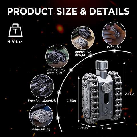 4 In 1 Heavy Duty Zinc Alloy Fidget Spinner With Slider, Roller Chain Track And Thumb Roller, product size details.