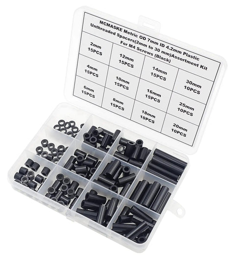 ABS Plastic Unthreaded Spacers Kit For M4 Screws With 7mm Outer Diameter And 4.2mm Inner Diameter Black Round Spacers