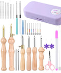 Purple Punch Needle Kit For Beginners With Wooden Handles And Adjustable Needles In Three Sizes Complete Craft Set With Storage Case