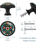 Norwegian Rosemaling Green Flower Cabinet Knobs Set Round Drawer Pulls with screws, durable ABS and crystal glass hardware