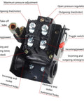 Heavy Duty Air Compressor Pressure Switch Replacement LF10 4H 135-175 PSI 20A Rating Universal Pump Control Valve with labels