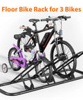 Bike Floor Storage Rack For Garage And Outdoor Parking, Sturdy Steel Stand With 3 Slot Wheel Holders, Holds 3 Bikes