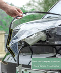 Heavy Duty EV Charger Port Cover For Any Electric Car All Weather Waterproof Shield shown with soft magnet and Velcro attachment.