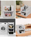 Four Pack Stackable Closet Organizers Bins For Kitchen Cabinets Pantry Office Bedroom Bathroom No Tool Needed White Durable Plastic Collapsible Drawer Baskets