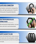 20 Pack Heavy Duty Carabiner Clips 1.57 Inch Snap Hooks Quick Link Buckles For Fishing Camping Hammocks Dog Leashes 110 Lb Capacity Black Perfect For Gear Organization And Rugged Outdoor Adventures shown in use with elastic rod, black spring hook, and safety features.