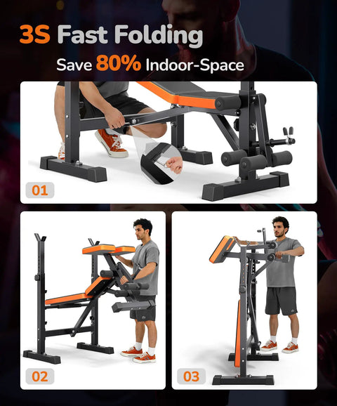Six In One Weight Bench Set With Leg Press Preacher Curl Rack Adjustable Workout Bench And Squat Rack for compact home gym