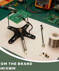 Helping Hands Soldering Station with Base and Four Magnetic Arms, Four PCB Holders, on a desk with electronic components
