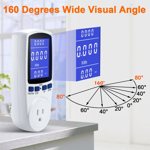 Upgraded Brighter LCD Display Night Vision Power Meter Plug For Real Time Power Usage Monitoring with 160-degree angle view