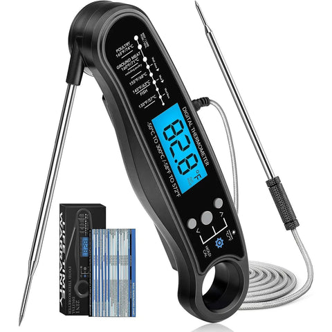 2-In-1 Instant Read Meat Thermometer With Dual Probes, Ultra Fast Digital Food Thermometer With Backlight, Magnet, Waterproof