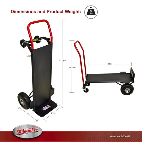 Heavy Duty Hand Truck Converts From Two Wheel To Four Wheel Platform With Solid Steel Deck Preventing Load Slippage