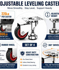 Heavy Duty 3 Inch Leveling Caster Wheels Set Of 4 Rated For 1600 Lbs with adjustable height and rubber wheels for smooth movement.