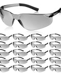 20 Pack Anti Fog Safety Glasses For Men And Women Clear Eye Protection Goggles For Lab Workshop And Home Daily Use Scratch Resistant UV Protection Impact Resistant Comfortable Fit Gray, gray lenses and frames, frontal view.