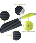 VRUIFA crinkle fry cutter with lime-green non-slip handle, front view.