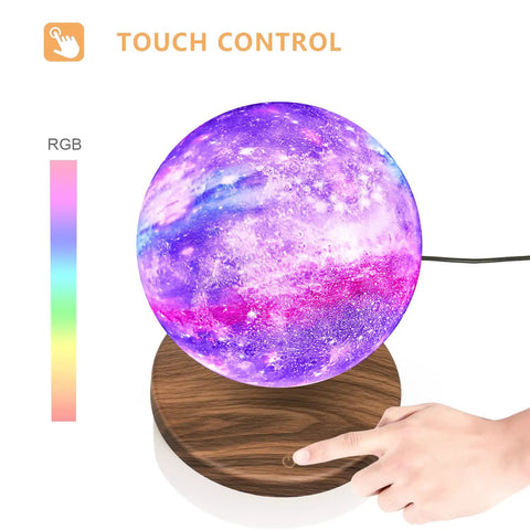 Levitating Galaxy Moon Lamp With 18 Color Modes Floating 3D Moon Light on Touch-Controlled Wooden Base