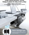Black No Drill Under Desk Cable Tray, Clamp On Metal Wire Organizer For Office And Home, tidying cords under a desk.