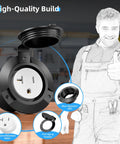 Heavy Duty 15A 20A Flanged Outlet NEMA 5-20 Female Receptacle With Weather Cover For Shore Power RVs Truck Bed Block Heater Indoor Outdoor Use ETL Listed, black ABS