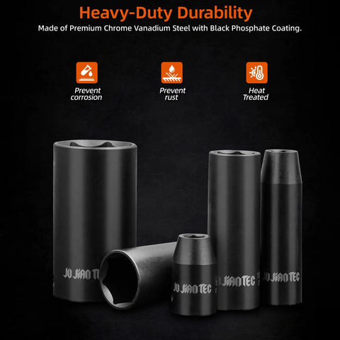 Heavy Duty One Half Inch Drive Impact Socket Set With Adapters And Ratchet Handle, 65 Piece Deep And Shallow Kit in black finish