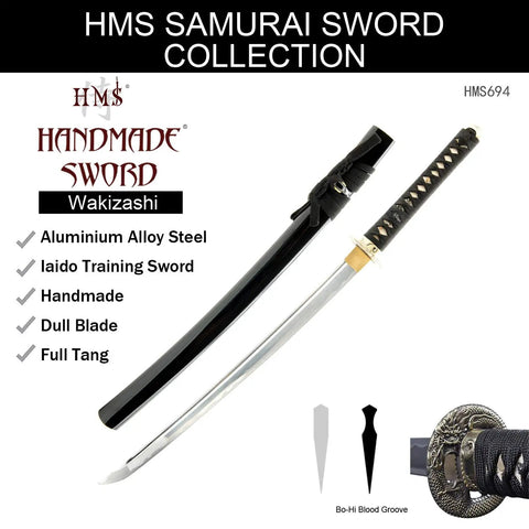 Lightweight Aluminum Alloy Wakizashi Iaito For Iaido Training With Dragon Tsuba Unsharpened Practice Blade 21 Inch Fullered Blade