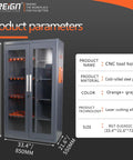 Heavy Duty CNC Tool Cabinet With Secure Lock, Large Capacity Workshop Storage Rack, Built Like A Tank Steel Organizer side view with orange highlights.