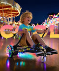Child enjoying Self Balancing Scooter Seat Attachment With Go Kart For Kids Teens And Adults LED Lights Bluetooth Built In Adjustable Frame