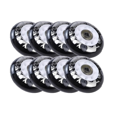 Inline Skate Wheels For Outdoor And Indoor Use 85A Hardness 72mm 76mm 80mm 8 Pack With Bearings Black Durable PU Material