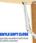 Side view of Two Pack 250N Lid Support Hinges For Toy Boxes installed on wooden lid, heavy duty safety slow close feature
