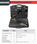 Jumbo 51 Piece Tap And Die Set For 1 4 20 To 1 14 SAE Threads with internal and external threading in open case