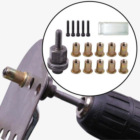 Rivet Nut Tool Handheld Kit For Metal Rivets Alloy Nut Setter With Electric Adapter and Nut Head with components, M6, durable metal