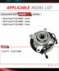 Front Wheel Hub Bearing Assembly For Ford F150 2018 2019 2020 4WD With ABS 6 Lug Ready To Roll Direct Fit Replacement 515177