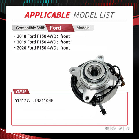 Front Wheel Hub Bearing Assembly For Ford F150 2018 2019 2020 4WD With ABS 6 Lug Ready To Roll Direct Fit Replacement 515177