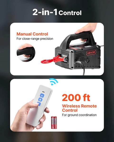 2 In 1 Electric Hoist Winch With 1100 Lb Capacity And 1500W Power Portable Winch Crane Manual and Wireless Remote Control