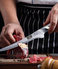 Person using 7 Inch Fillet Knife Razor Sharp Boning Knife In High Carbon Stainless Steel Pro Grade Japanese Style Fish Knife for meat cutting