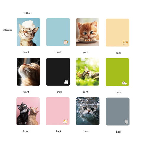 Anywind microfiber glasses cleaning cloths set, 6pcs; fronts show cat images, backs solid colors with small cat icon