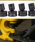 Hydraulic Round Hole Punch Die Set For Steel Copper And Aluminum, Heavy Duty Sheet Metal Punching Dies, worker using die on metal press