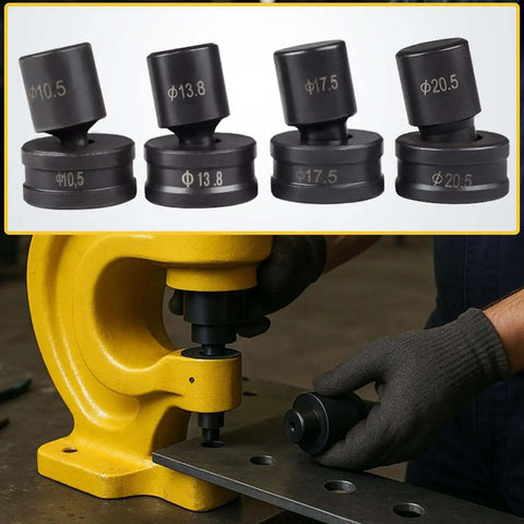 Hydraulic Round Hole Punch Die Set For Steel Copper And Aluminum, Heavy Duty Sheet Metal Punching Dies, worker using die on metal press