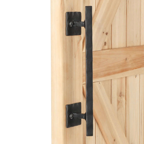 Rustic Matte Black 12 Inch Rhombus Barn Door Handles For Sliding Doors Heavy Duty Solid Metal Pull Handles shown installed on door