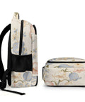 Side and top view of Multicolor Bluebell Linen Pattern Backpack For Everyday Carry Unisex Large Capacity Durable Polyester Breathable Design