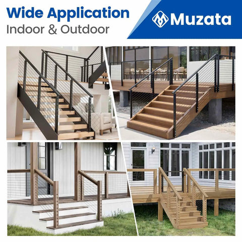 Various stairs with 40 Pack 1/8 Inch Black Invisible Cable Railing Hardware Kit for wood or metal posts, T316 stainless steel use