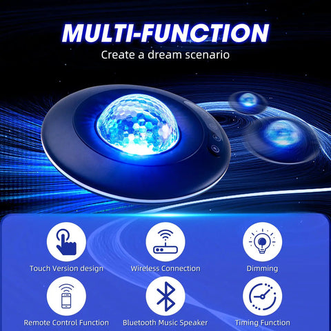 Nebula Night Projector With Star Moon Cloud Modes, showcasing multi-function design and features for gaming room and home theater.
