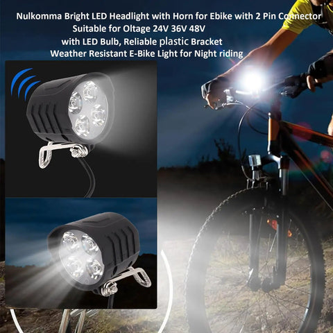 Bright 4 LED Ebike Front Headlight For 24V 60V E Bikes And E Scooters Waterproof 2 Pin Male Connector 360 Degree Beam Night Rider Ready Bike Lamp For Safe Commute
