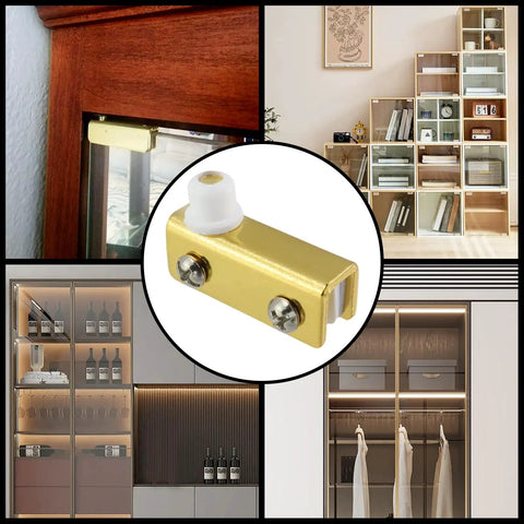 Killer Gold Glass Door Pivot Hinge Eight Piece Kit For Cabinet And Showcase Display Featuring Slick Clamp Design And Hassle Free Zero Drill Setup For Four To Six Millimeter Glass Panels