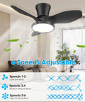 Quiet 32 Inch Ceiling Fan With LED Light And DC Motor, Remote Control, Large Air Volume, 6 speeds adjustable, in living room