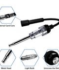 Detailed view of a spark plug tester from All In One Engine Diagnostic Kit With Heavy Duty Remote Starter Switch And Spark Plug Tester For Cars Trucks Motorcycles Lawn Mowers And Other Engines Built Tough For Quick Diagnoses And Easy Remote Starts, showing internal components and metal head.