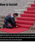 Man installing Antique Brass Stair Carpet Runner Holder Kit With Multiple Lengths From 50 To 28 Inches on a staircase