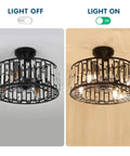 18 Inch Bangin Farmhouse Caged Industrial Ceiling Fan With Lights Whisper Quiet Motor Remote Control, light off and on