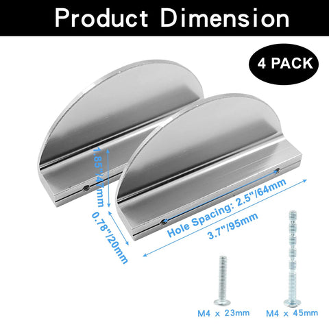 Image showing a 4-pack of Four Pack Half Moon Drawer Pulls In Brushed Nickel Aluminum with dimensions and M4 screws.